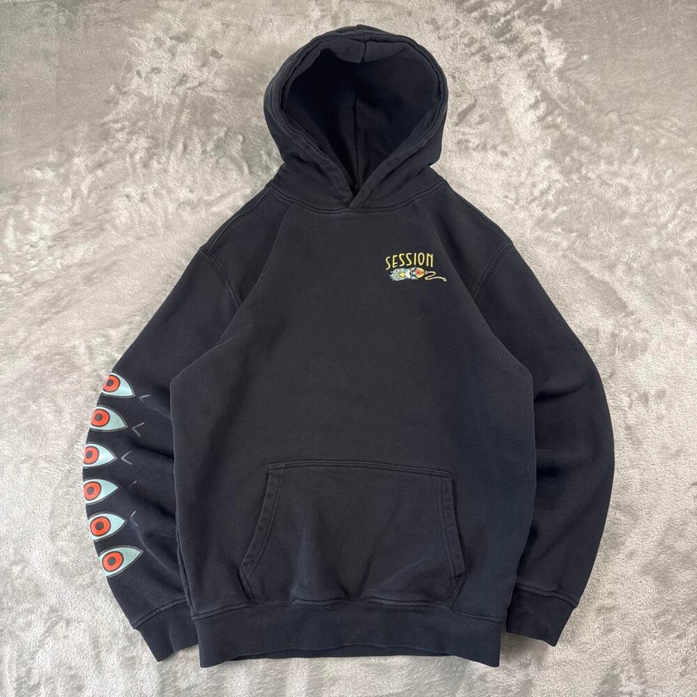 Session 1988 Graphic Hoodie Youth 14Y Black Cat Eye Skate Streetwear Pullover